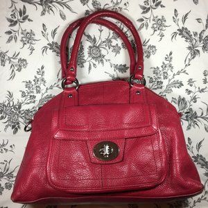 Coach Pebbled Leather F15693 Domed Satchel Handbag Purse Fuschia/Raspberry/Pink